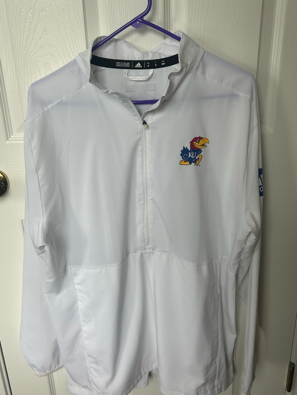 adidas White Men's KU Jayhawks Half-Zip Pullover, size Medium, University of Kan